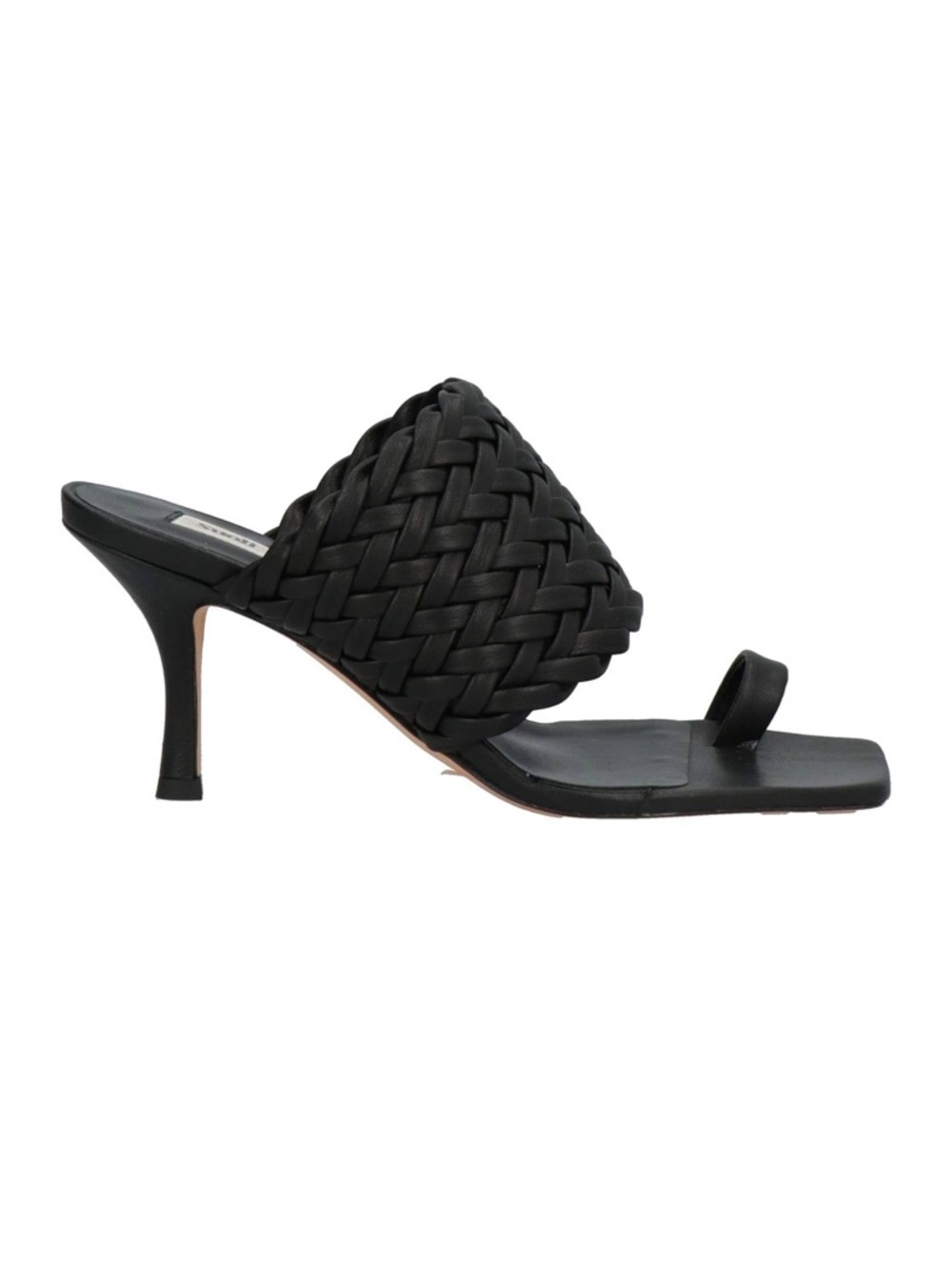 Black Woven Toe-Loop Slide Heel Sandal